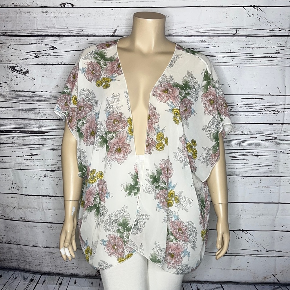 Simplicity by Azul Size 2X Floral Open Front Oversized Kimono Cardigan Cover-Up